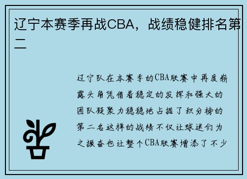 辽宁本赛季再战CBA，战绩稳健排名第二